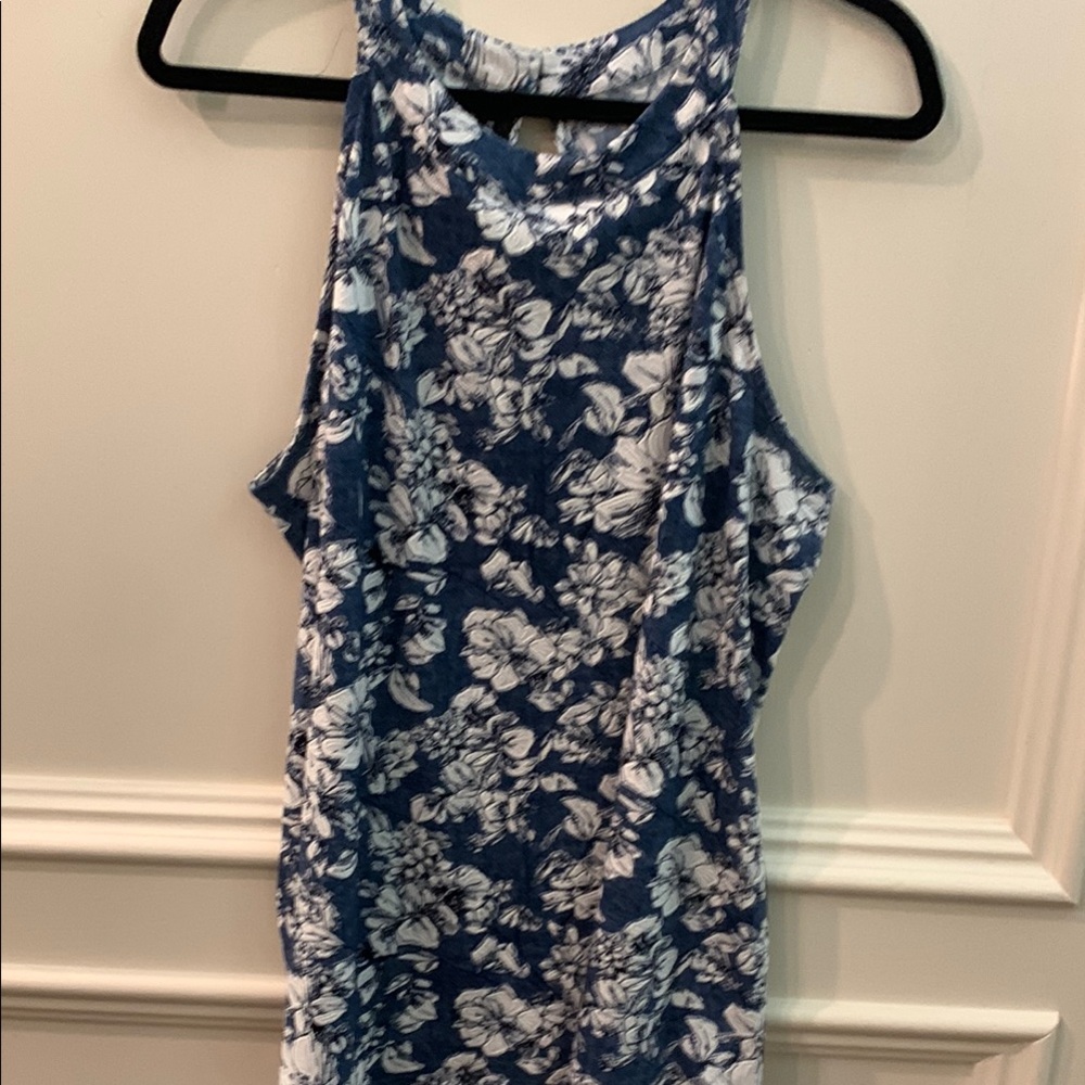 Fortune + Ivy Sleeveless Halter Tank Blue & White Stretchy Floral Top Size XXL